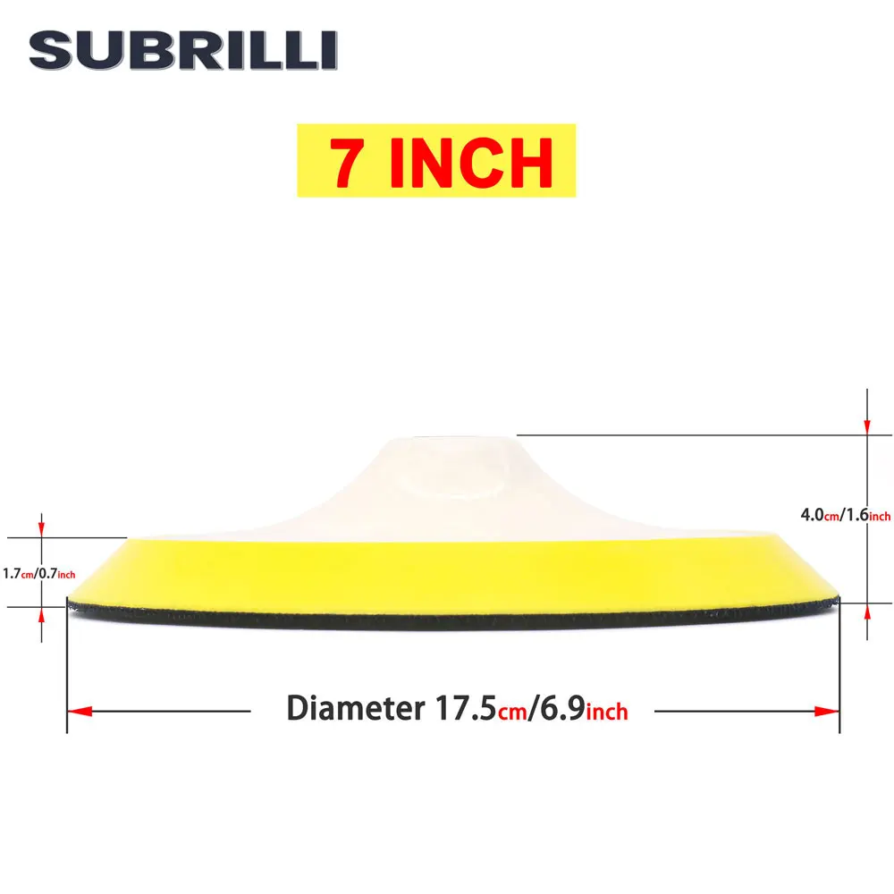 SUBRILLI 7 Inch 175mm Backing Pad Soft Edge Sanding Disc Car Wash Care Buffing Pad Adhesive Tool Back Plate M14 5/8