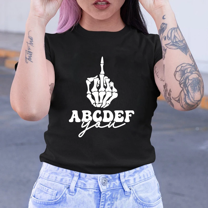 

abcdef you T-shirt Gothic Women Short Sleeve middle finger Valentine Tshirt