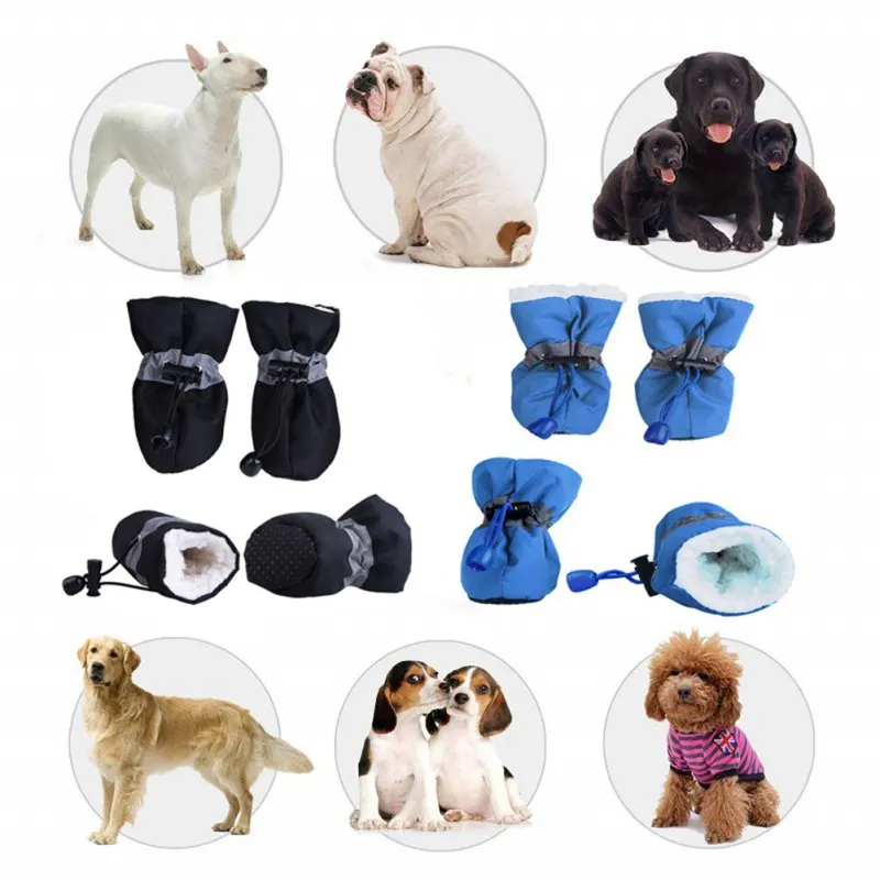 4pcs/set Waterproof Winter Pet Dog Shoes Anti-slip Rain Snow Boots Footwear Thick Warm For Small Cats Puppy Dogs Socks Booties