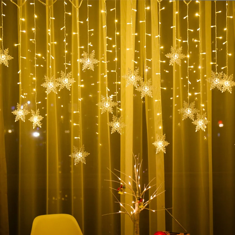 Waterproof Holiday Party Curtain Light Christmas Decoration Snowflakes Led String Lights 3.5m Flashing Lights Wave Fairy Light