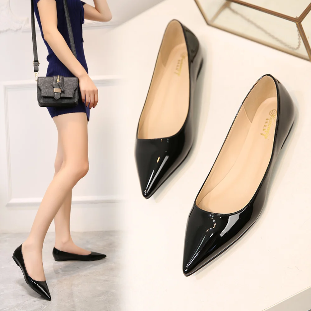 Fashion OL nude color pointed flat shoes women patent leather Korean version of the wild sexy elegant simple ladies work shoes