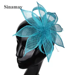 Turquoise Sinamay Wedding Headwear Hair Clip Bride Elegant Fascinators Hair Pin Formal Dress Womens Headdress For Church Derby