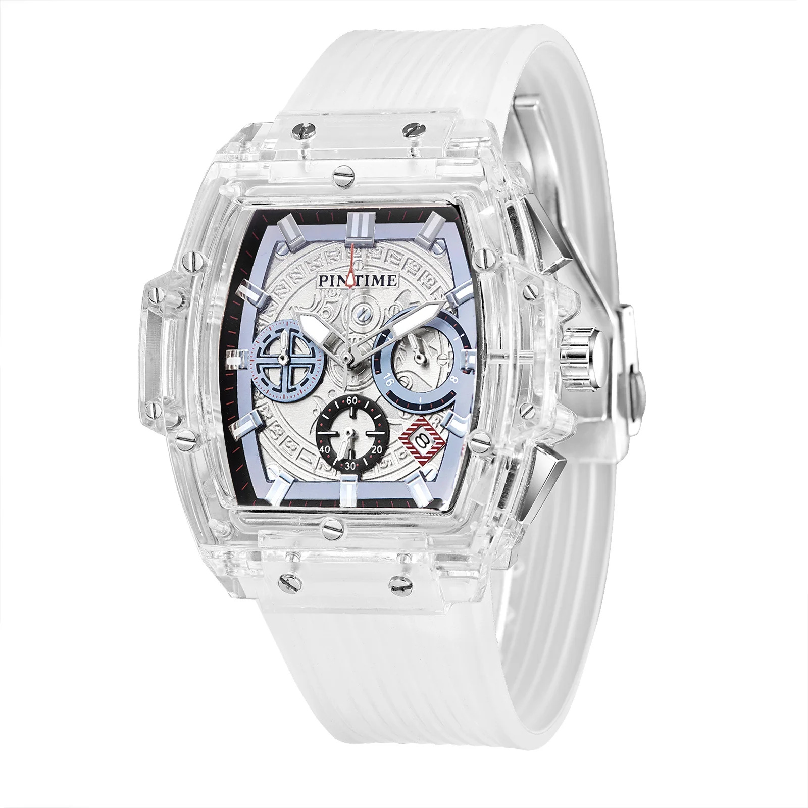 PINTIME-reloj deportivo para hombre, cronógrafo militar con esfera grande, transparente, a la moda, informal