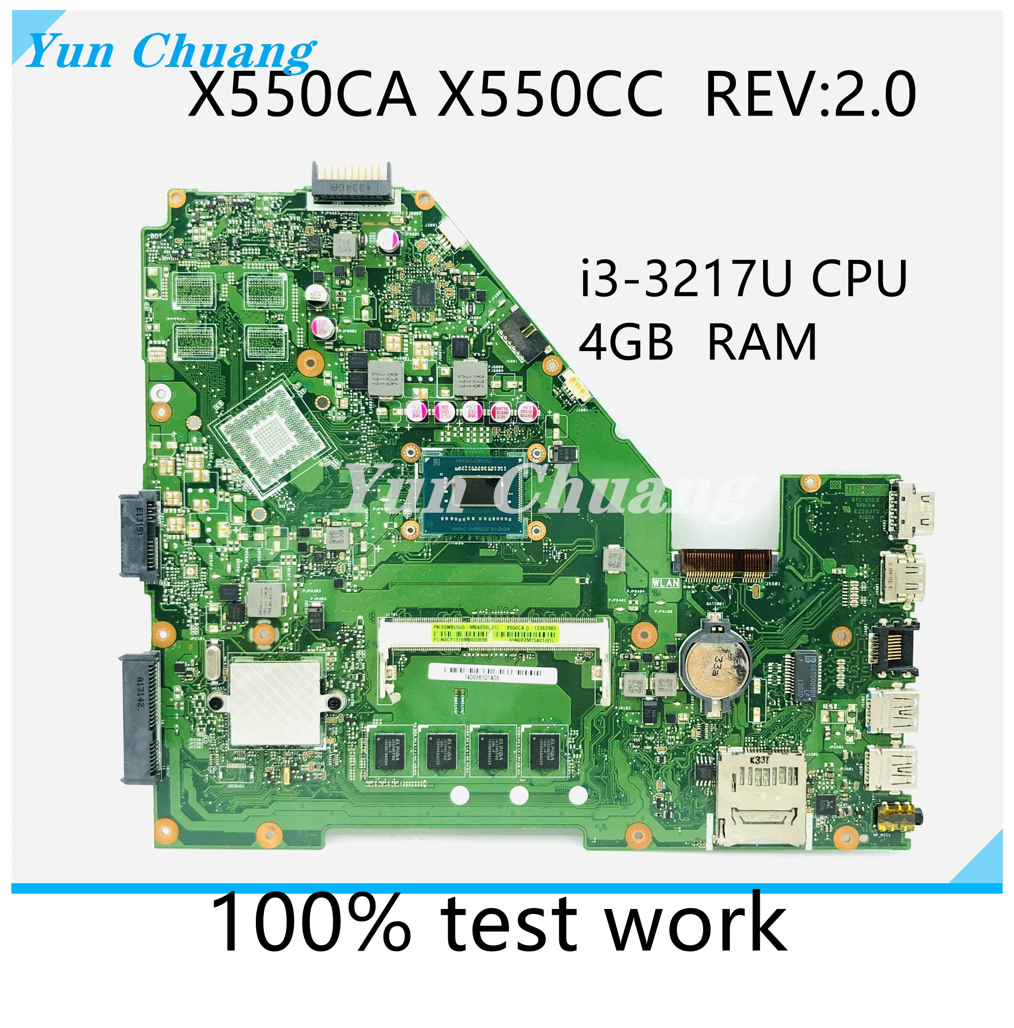 X550CA X550CC REV:2.0 Mainboard For Asus X550CC X550CL R510C Y581C X550CA Laptop motherboard With i3 i5 i7 CPU 4GB RAM UMA DDR3