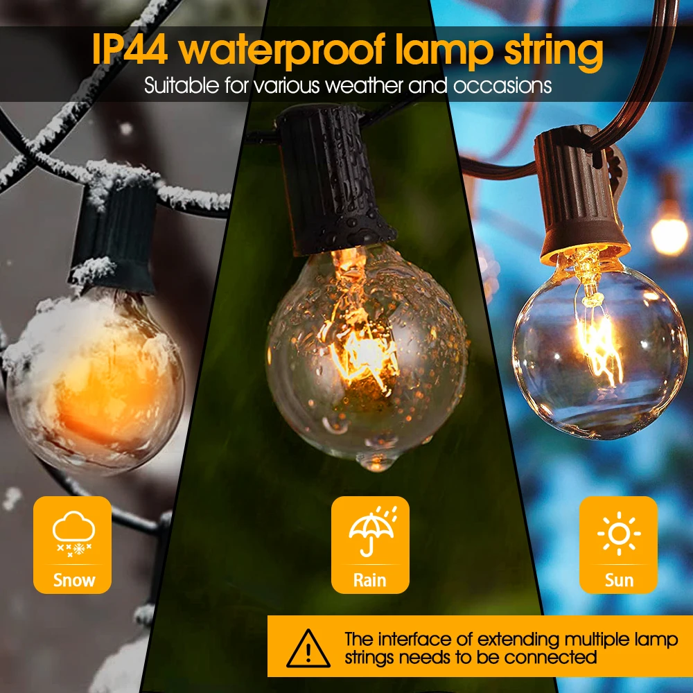 Outdoor String Lights , G40 Globe Patio Lights with Edison Glass Bulb, 220V Waterproof Connectable Hanging Light, E12