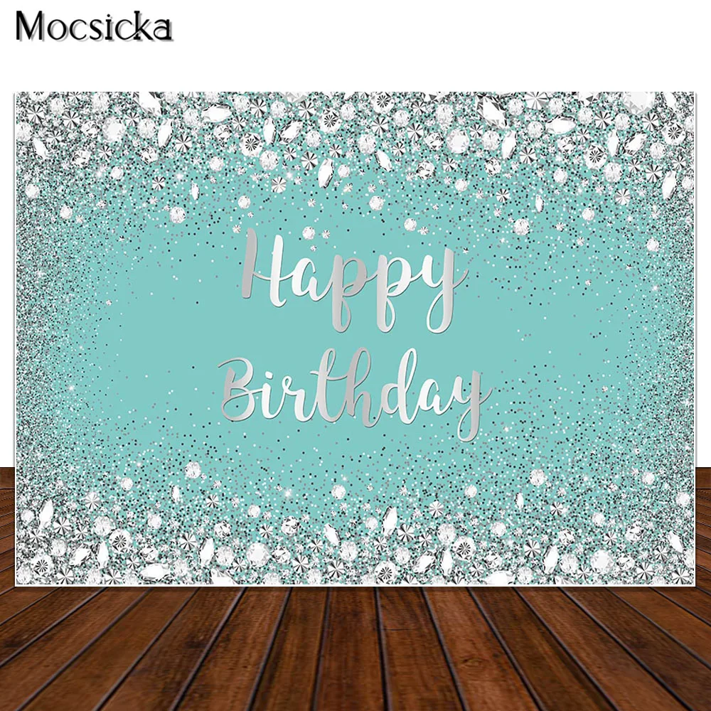 Turquoise and Silver Birthday Party Backdrop Photography Girl Sweet 16th Blue Banner Cake Table Decor Props Photo Booth Supplies
