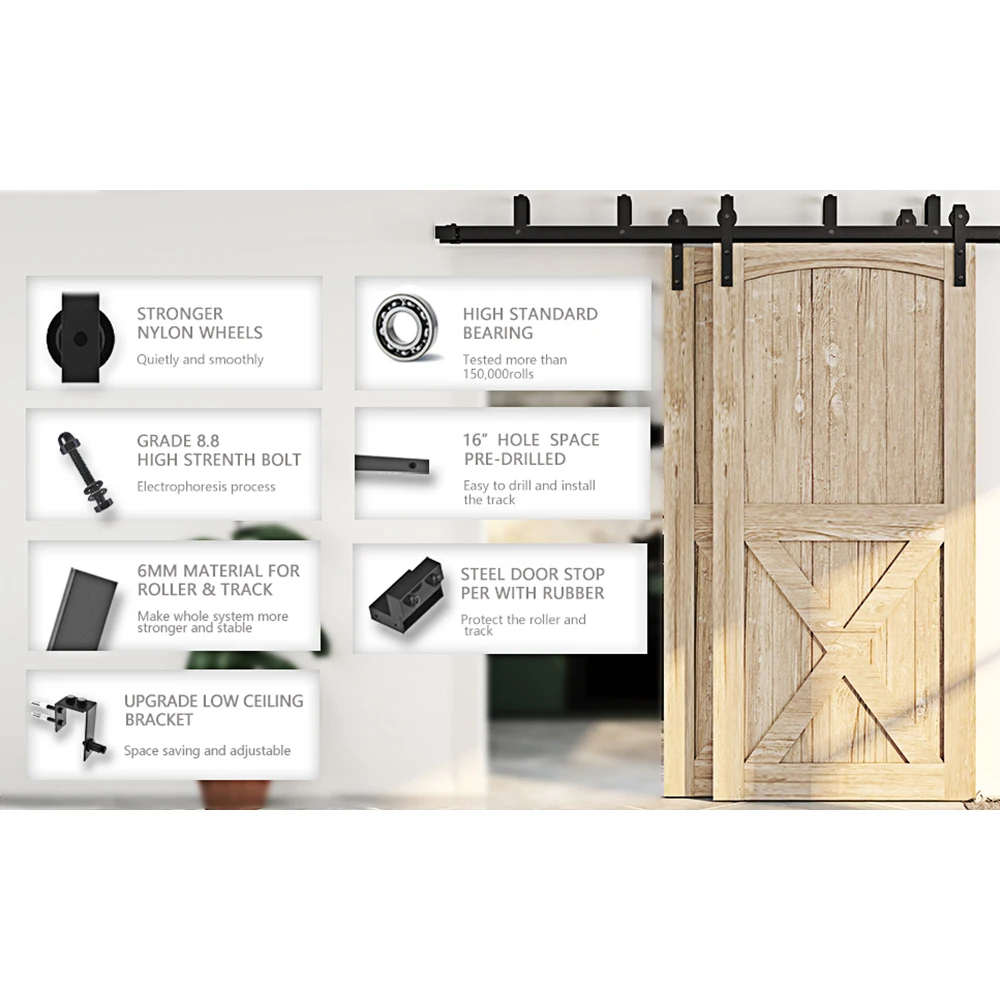 JACHOR 4-16FT Doppel Track Scheune Tür Rutsche Hardware Kit Top Montiert J Form Bypass Hardware Hängen Pulley Set für Doppel tür