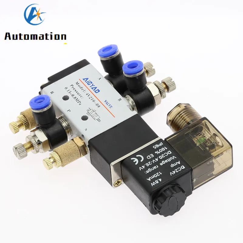 Pneumatic Electric Solenoid Valve 5 Way 2 Position Control Air Gas Magnetic Valve 12V 24V 220V Coil Volt 4mm-12mm Hose Fittings