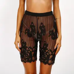 BKLD 2024 Summer Sexy Women Lace Shorts Transparent Night Club  High Waist Elastic Shorts Embroidery Flower Black Shorts Bottoms