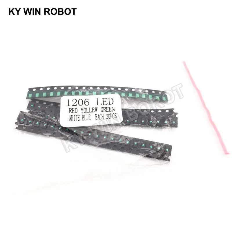Paquete de luces LED 100 SMD, kit de luces de color rojo, blanco, verde, azul, amarillo, naranja y blanco cálido, 1206, 1206 piezas = 5 colores, 20