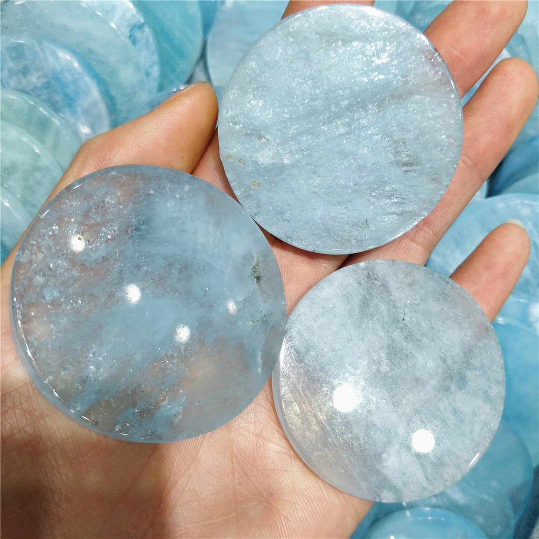 5-5.5CM Natural Aquamarine Rough Gemstones Blue Treasure Coasters Original Mineral Quartz Slab Adornment Precious Stone Products