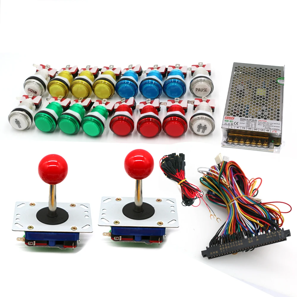 

ZIPPY Joystick Power Supply 33mm Push Bbuttons 12v illuminated 1P 2P COIN PAUSE For Pandora 28Pin Wire Jamma Arcade Game DIY Kit