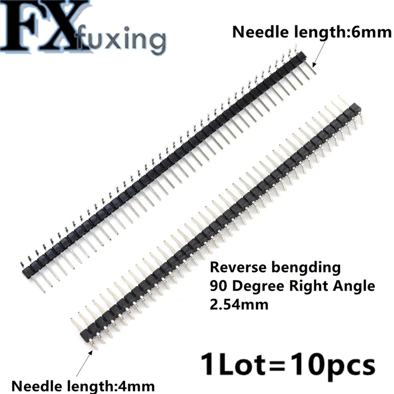 10pcs 2.54MM 1*40P 1X40P 90 degree Right angle Single Row Male Pin Header Positive/Reverse Bending PCB Board Connector Pinheader