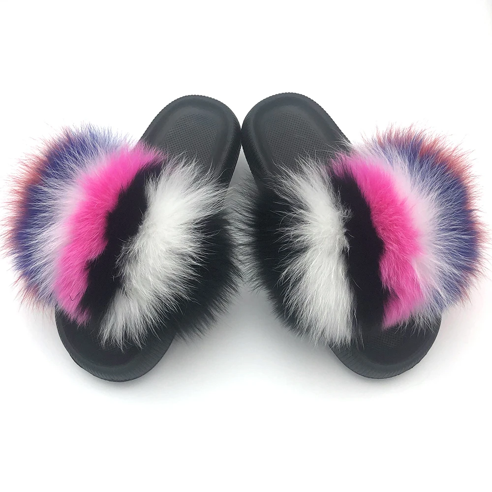 Fur Slides For Women Fluffy House Slippers Flip Flops Women Shoes Wholesale Big Size 44 45 Luxury Real Fox Fur Platform Slippers