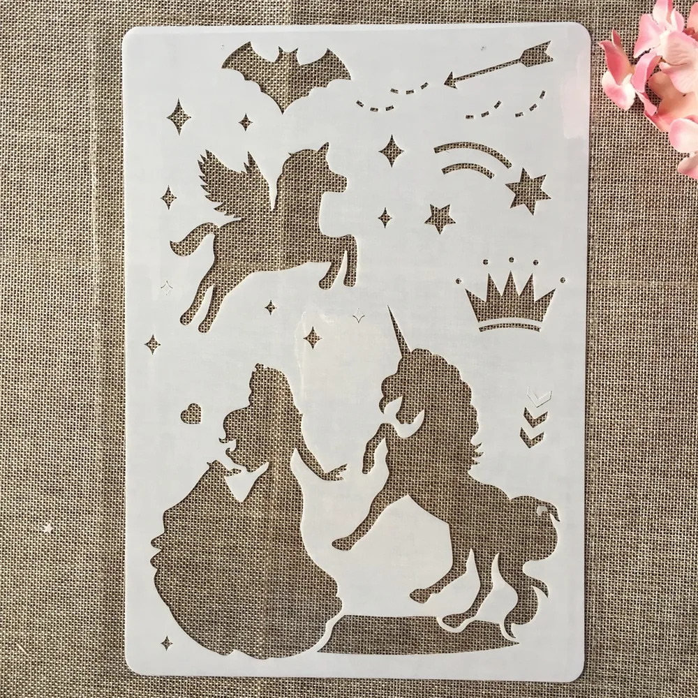 4Pcs A4 29cm Princess Mermaid Witch DIY Layering Stencils Wall Painting Scrapbook Coloring Embossing Album Decorative Template