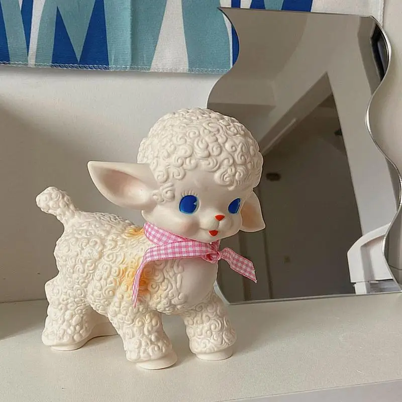 Retro klassische Gummi Schaf Puppe süße Mädchen Schatz Stimme Tier Geschenk Modell Lamm statische Schreibtisch Zimmer Wohnaccessoires Ornamente – Detail 6