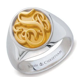 Wholesale 925 Solid Silver Engraved Name Ring 15mm Round Ring Double Colors Ring For Men Women Gifts