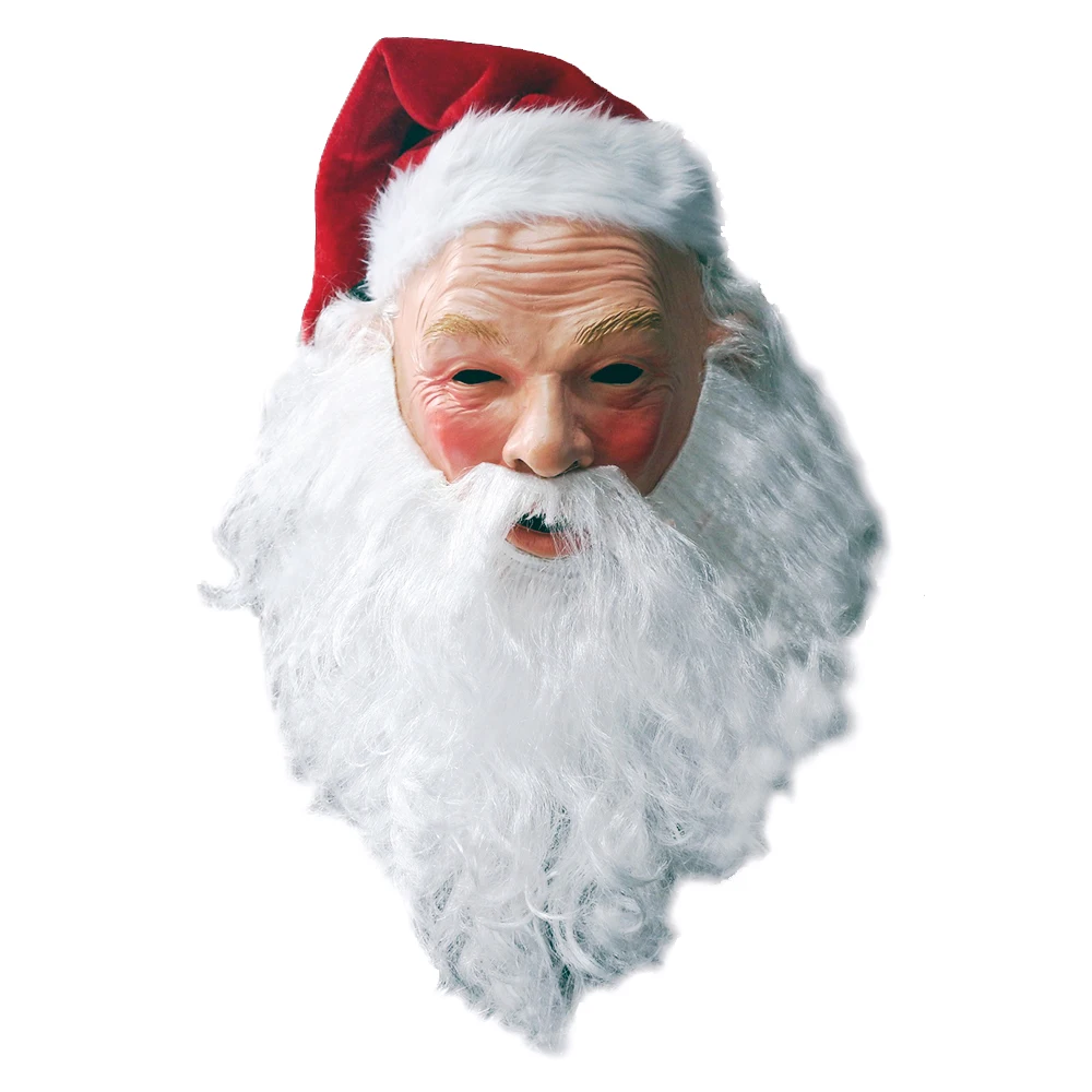 Santa Claus Latex Mask - Realistic Full Head Latex Mask White Beard, Red Cap Fancy Costume Masquerade Halloween Christmas Party