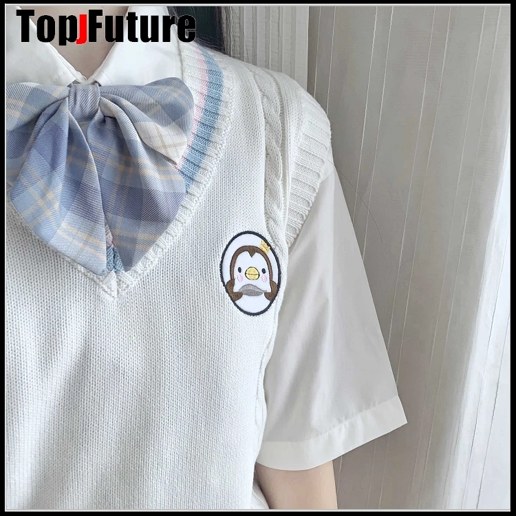 *Baby penguin * new Japanese JK uniform knitted vest sweater school Uniform Cardigans JK UNIFORM white blue embroidery sweater