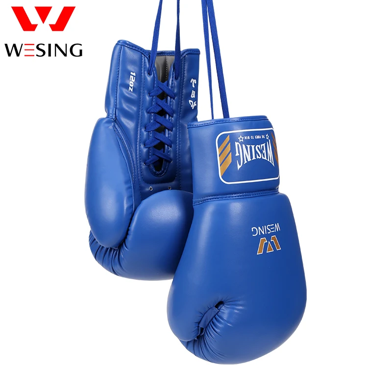 Wesing Lace-Up Boxing Gloves Pro Tied Style Sparring Gloves Large Size Competition Leather Training Muay Thai