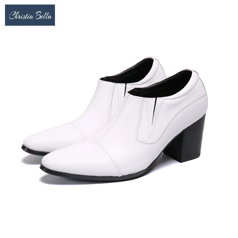 Fashion Men Mid Heel Slip on Shoes Solid Genuine Leather Wedding Dress Shoes Male Increase Height Business Office Shoes Big Size