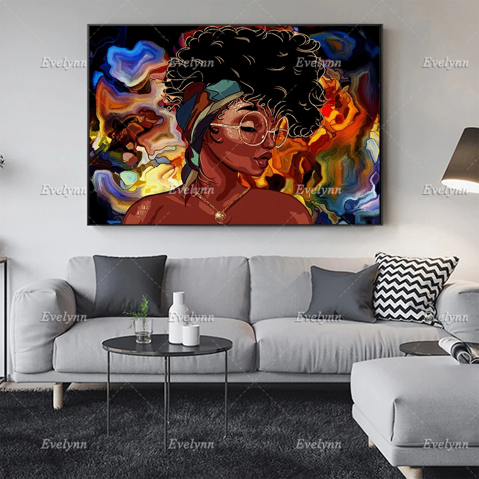 Afro Girl Poster, Colorful African, African Woman Headband , Black Woman Pride Home Decor Prints Wall Art Canvas Floating Frame