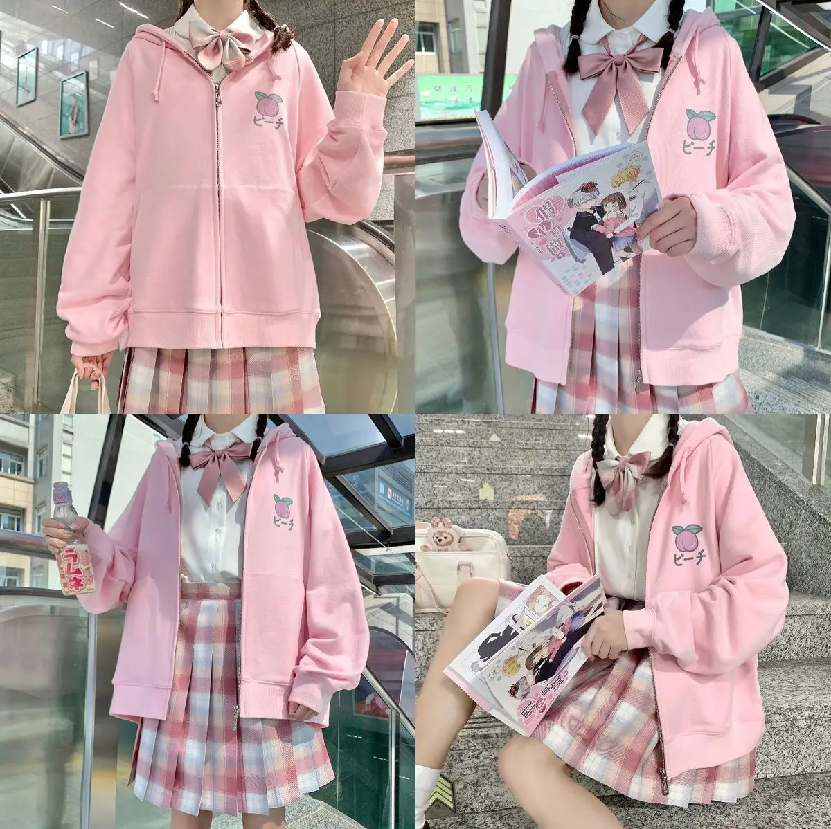 Women Hoodie Cute Japan Sweatshirts Loose Oversized Kawaii Long-sleeved Hooded Student Zipper Sweatshirt Girl Top