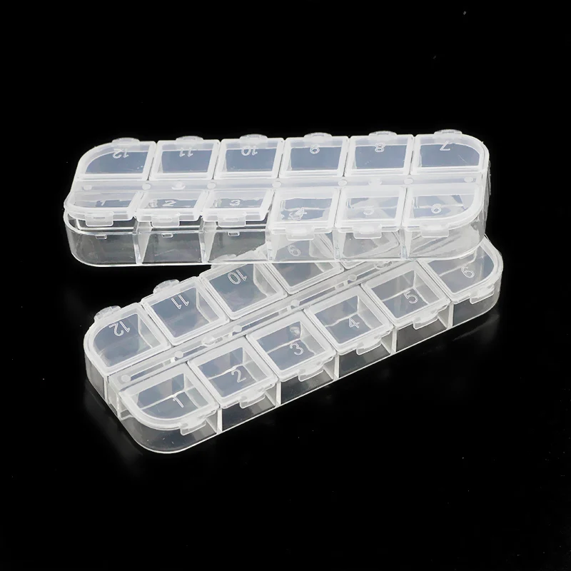 13x5cm Plastic Rectangle 12 Grid Compartment Storage Box Earring Ring Jewelry Beads Pill Case Container Display DIY Accessories