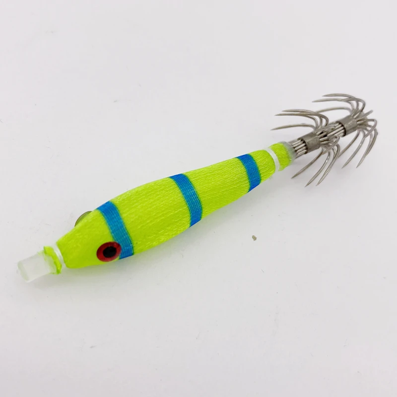 2Pcs*7cm/4gSea Fishing Wood Shrimp Bait Bazooka Squid jig Cloth Roll Explosion Hook Luminous UV Blowing Tube Octopus Jig Hook