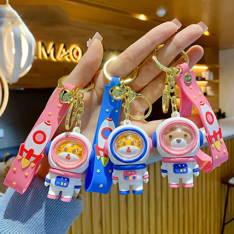 Cute Spaceman Series Bear Animal Keychain Cartoon Astronaut Tiger Monkey Figurine Rocket Keyring Couple Bag Pendant Keyfob Gift