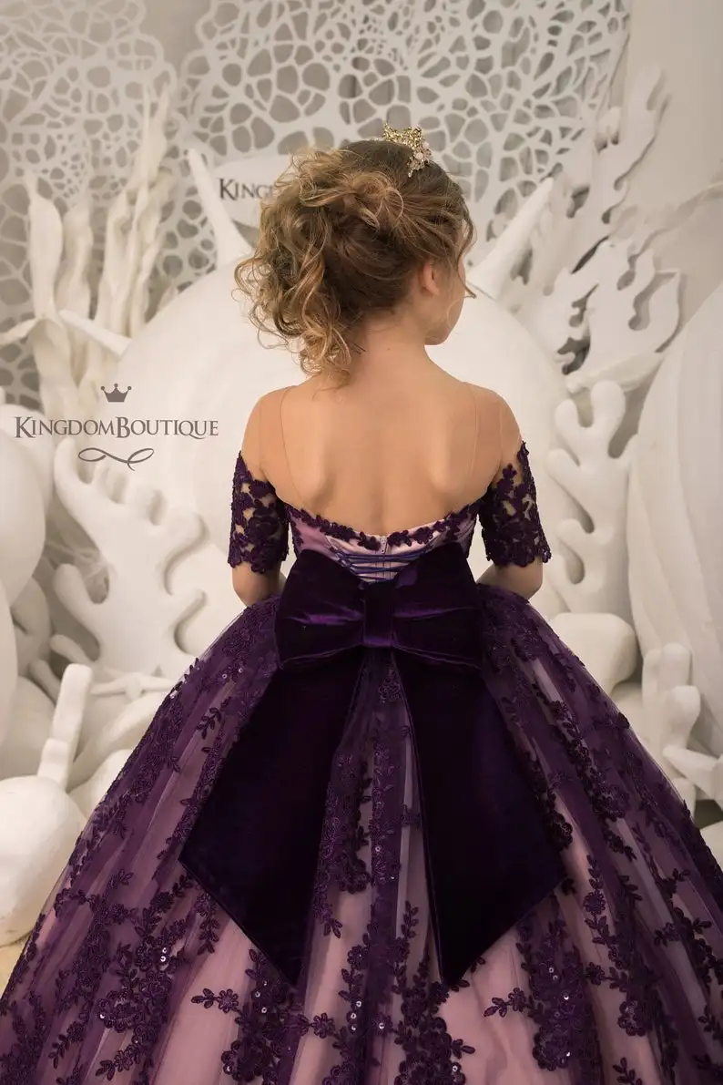 Robe de bal Vintage pour filles, en dentelle perlée, à manches courtes, vêtements de spectacle pour enfants