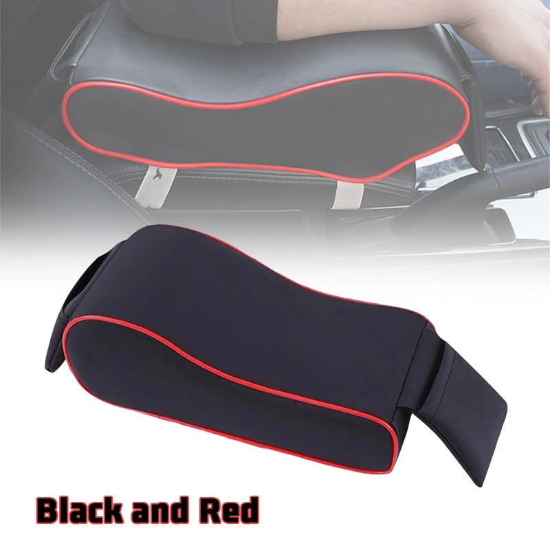 

Car Leather Center Armrests Pad Heighten Pad Cushion Storage Bag Portable Black and Red