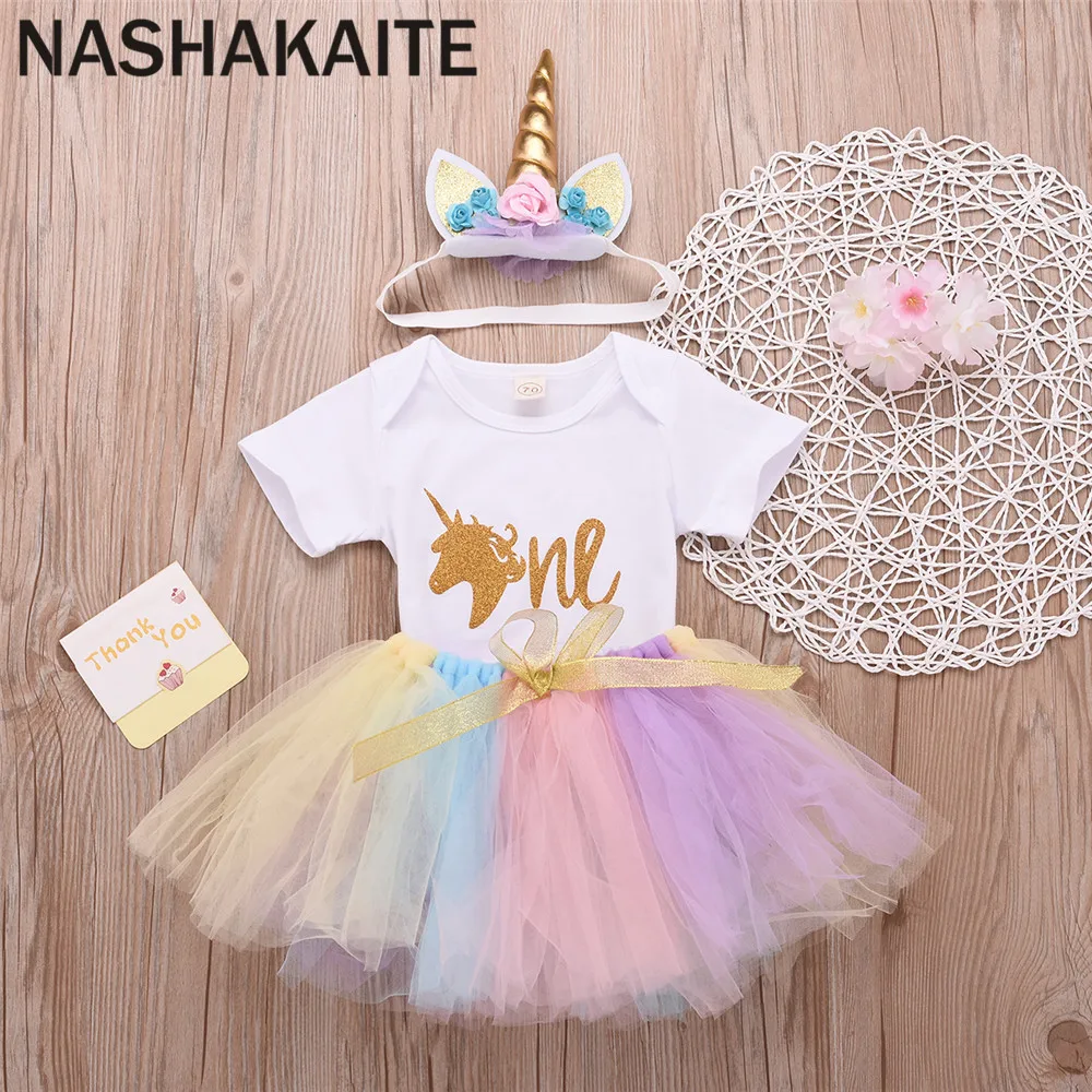 

NASHAKAITE 2021 Summer Baby Girl Sets Costume Baby Clothes Set Unicorn Princess Dress Clothes For Newborn Baby Children Costumes