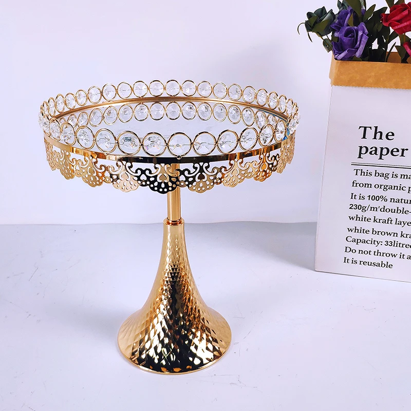 1pcs Gold Mirror Cupcake Stand Crystal Metal Creative  Large Fruit Plate Basket Home Set Cake Tool