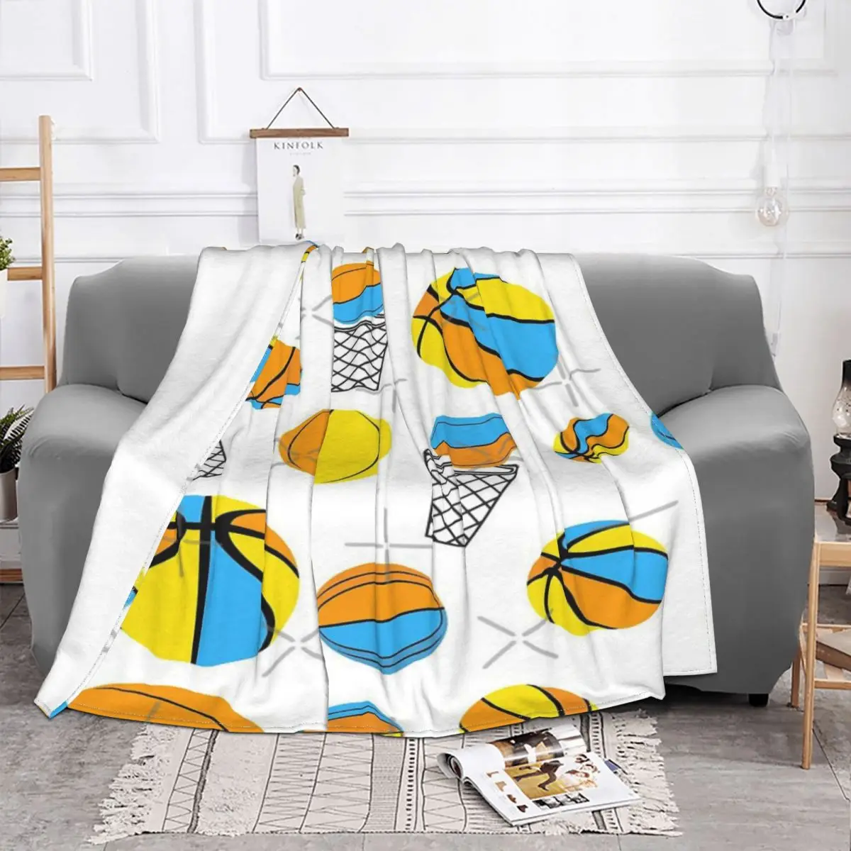 Manta con capucha para amantes del baloncesto, cubrecamas a cuadros para cama, 2 unidades