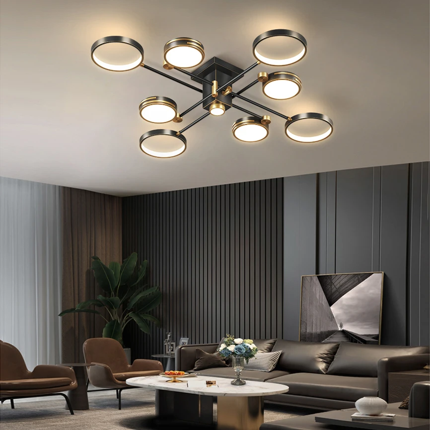 

Modern LED chandelier dimmable lamps indoor lighting bedroom dining room living room hall lights black with remote control