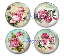 Rose Flower Round Photo Glass Cabochon Demo Flat Back Making Findings