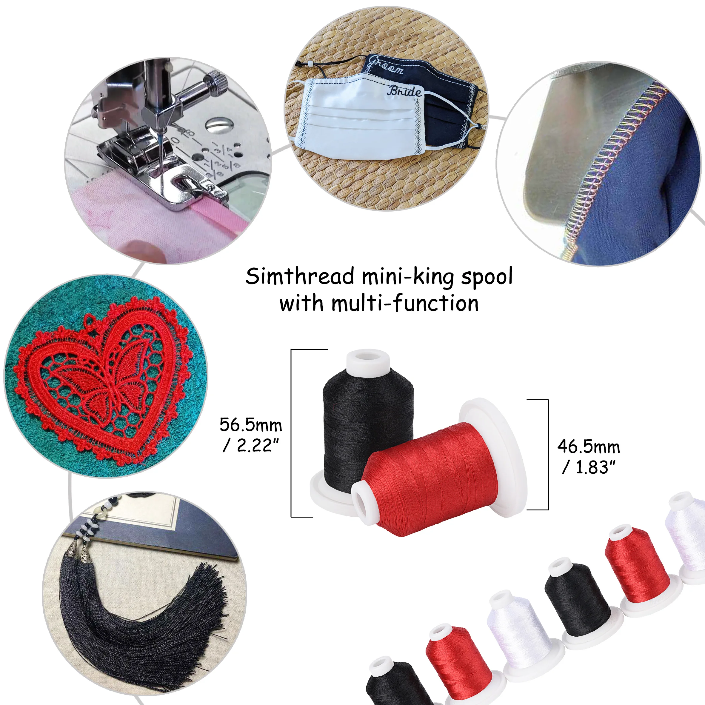 Simthread Polyester Embroidery Machine Thread 21 Upgraded Snap Spools 800Y - 3 Classic Colors, White Black Red or Grey