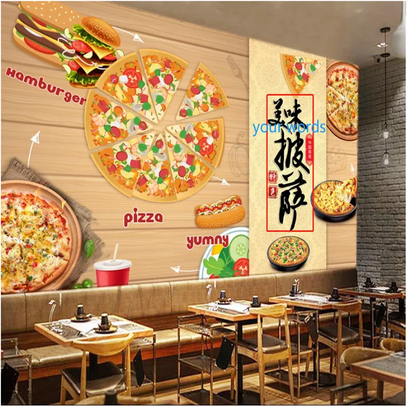 

Custom Text Pizza Hamburger Wall Paper 3D Fast Food Western Restaurant Industrial Decor 3D Mural Wallpapers Papel De Parede 3d