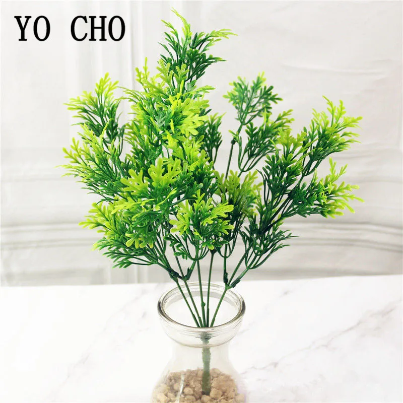 YO CHO Artificial Green Grass Plants Plastic Faux Plant Room Table Decor Artificial Green Grass Home Graden Hotel Fake Flowers