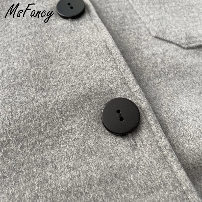 Msfancy Gray Shirt Jacket Women Harajuru Style Pockets Casual Coat Mujer 2022 Spring Single Breasted Warm Outwear