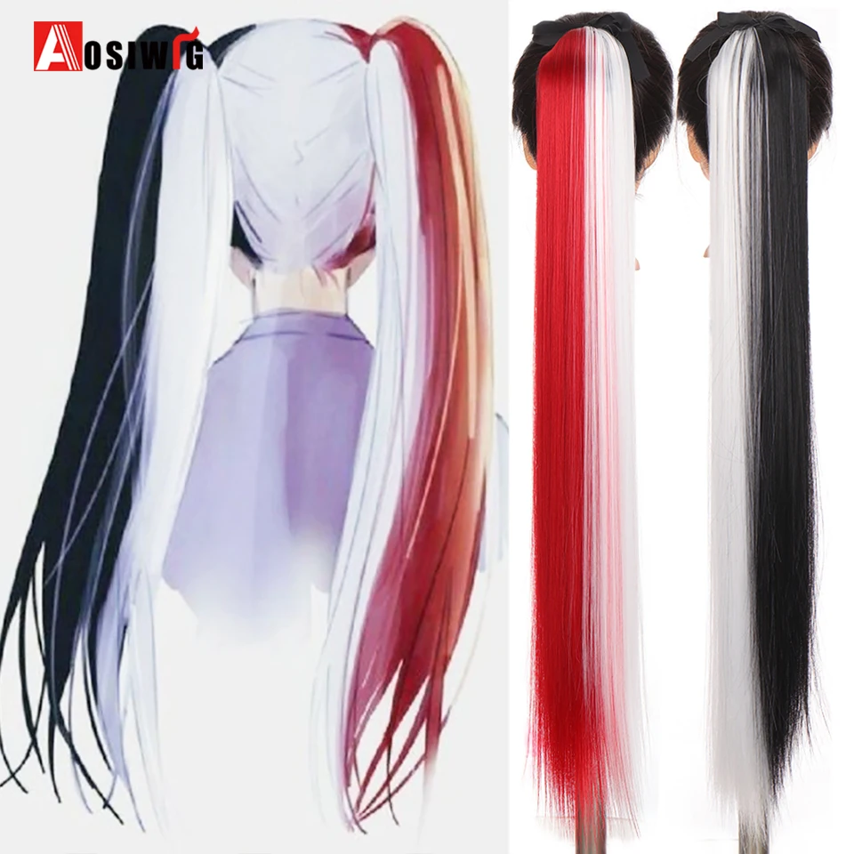 

AOSIWIG Synthetic Long Straight Ponytails Heat Resistant Hair Pieces Drawstring Wrap Hair Tail Extentions Ponytail for Women