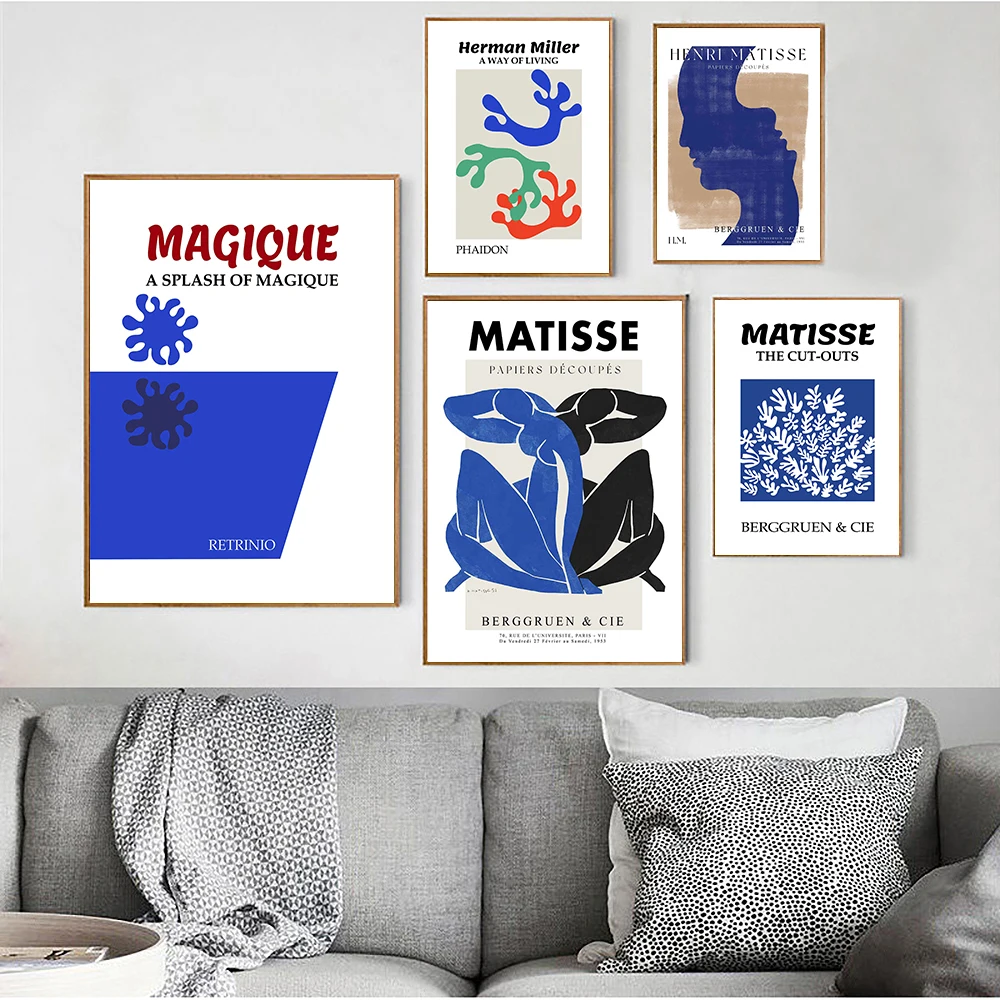 Henri Matisse Miller Print Wall Art Poster Abstract Blue White Face Cutouts Female Torso Canvas Painting Living Room Home Decor