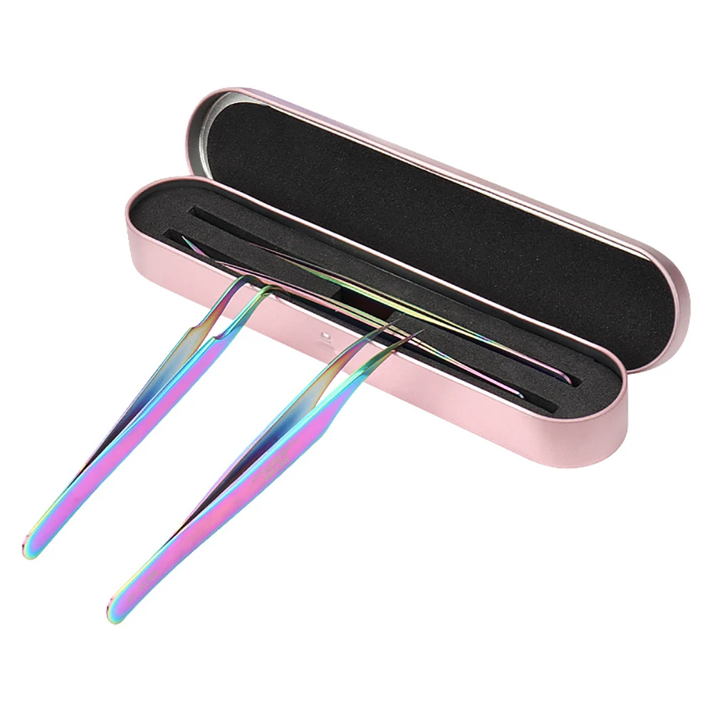 2 Slots Exquisite Tinplate Storage Box Eyelashes Beauty Makeup Tweezers Protection Box Eyelash Planting Tool Lash Tweezers Case