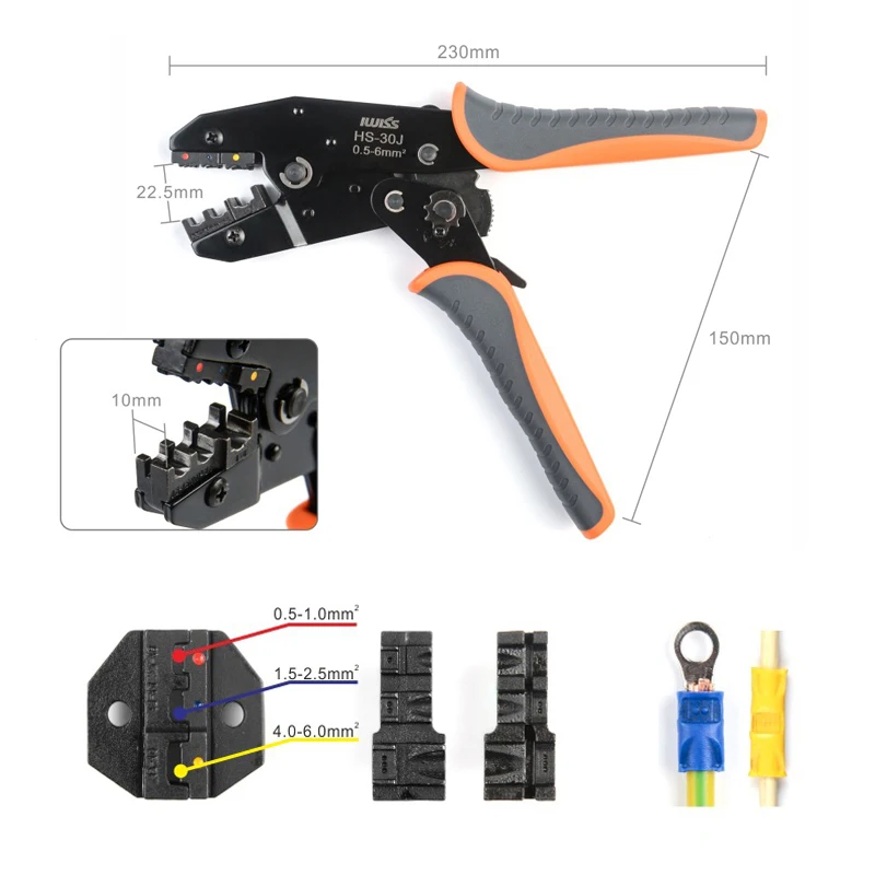 IWISS HS-30J Crimping Pliers Jaws Kit Spring/Tube/Insulation Terminals Crimper Multifunctional Electrical Clamp Tool Set