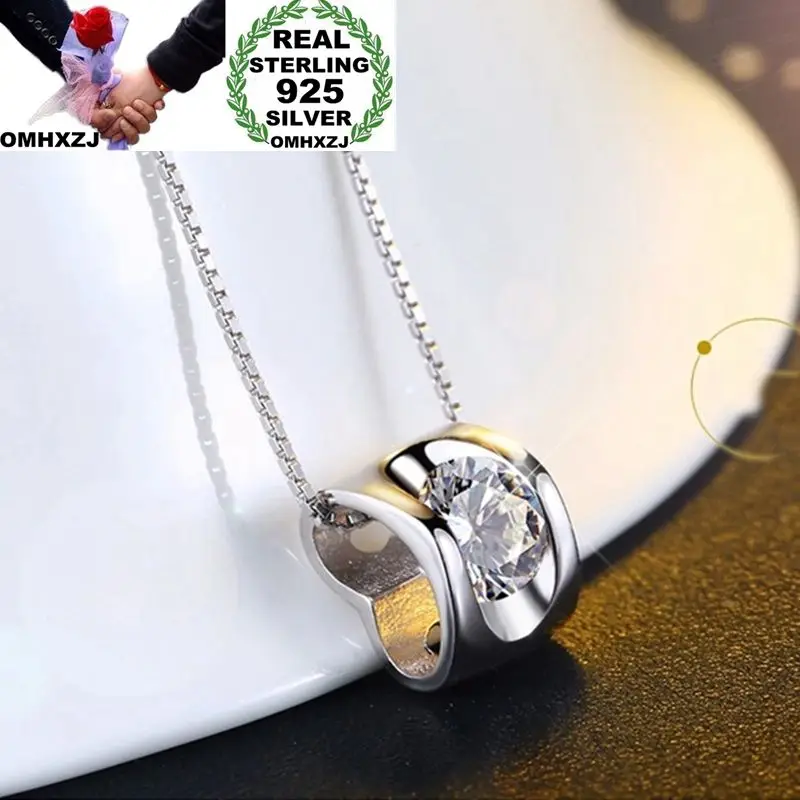 OMHXZJ Wholesale European Fashion Woman Girl Party Wedding Gift  AAA Zircon S925 Sterling Silver Necklace Pendant Charm CA167