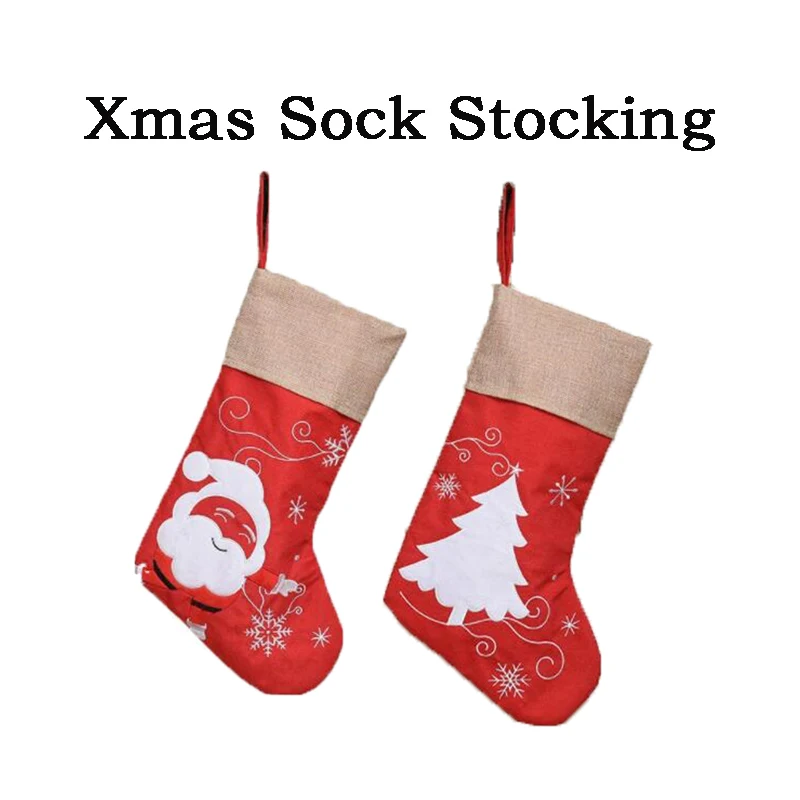 

100pcs/Lot Christmas Stocking Kid Gift Bag Xmas Sock Candy Bag Tree Pendant Stocking Ornament Xmas Party Decoration