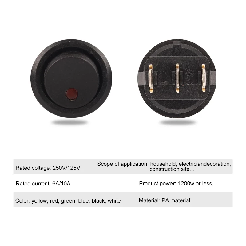 5/10PCS ON/OFF 250V/10A 125V Round Rocker Dot Boat Switch Waterproof LED Light 23mm Boats Car Power Button Toggle Switches