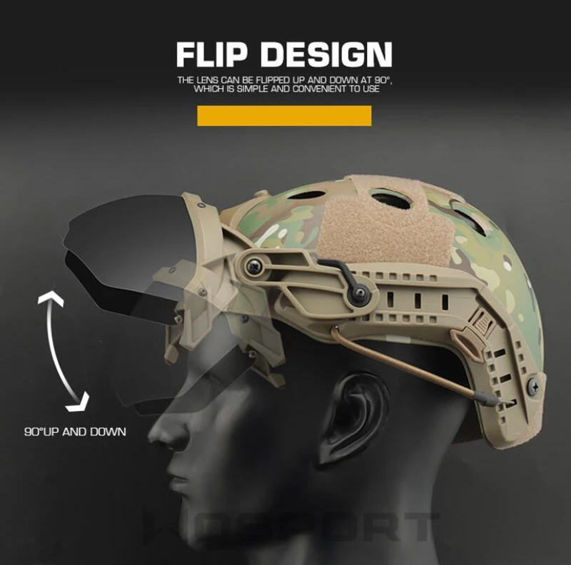 Tactical Helmet Flip Goggles Hunting Outer Suspension Helmet Windproof Waterproof Eye Protective Goggles Anti-frog Glasses