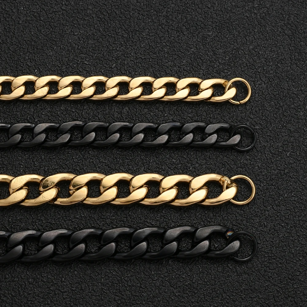 Hot Sale Stainless Steel Gold Black Color Cuban Chain Bracelet For Men Titanium Steel Link Bracelet 6/8/10MM Length 20CM